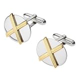 Sterling Silver Cufflinks with 14K Yellow Gold Cross Design With Rhodium Plated - B0000W3FPU