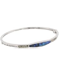 Judith Jack "Clouds" Sterling Silver Marcasite Abalone Quartz Slice Bangle Bracelet, 2.7"