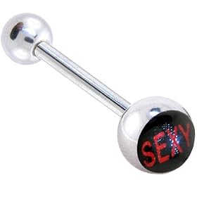 Black and Red SEXY Logo Barbell Tongue Ring by 
