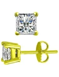 0.64 ct Ladys Princess Cut Diamond Stud Earrings In 18 Karat Yellow Gold
