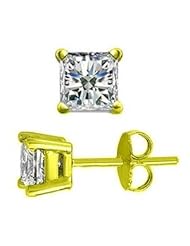 0.46 ct Ladys Princess Cut Diamond Stud Earrings In 14 Karat Yellow Gold