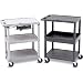 Multi-Use Carts - Black with Tub/Electrical(120 V) The optional power cord assembly offers additional versatility. Cart configuration is top and bottom shelves with a tub in the center. There is 12" (30.48 cm) clearance between shelves. The 23” x 18” (58 cm x 46 cm) shelf surface is non-slip. Standard swivel casters (two with locking brakes).. The electrical assembly includes three power outlets, a UL list 15’ (5 m) cord, cord wrap and cable management system.. Models are also available with 3 shelves and no tub.. Weight Capacity: 200 lbs. (91 kg). Specifications Product Weight : 29 Shipping Weight : 30 lb (13.6 kg) Shipping Length : 28 in (71.1 cm) Shipping Width : 20 in (50.8 cm) Shipping Height : 15 in (38.1 cm) Mains Power : 120 VProduct photo may not exactly match the product offered for sale. Please refer to the product description.