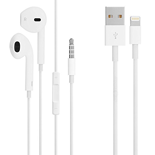 New Genuine Apple Lightning USB Connector Cable + OEM Earpods W' Remote & Mic