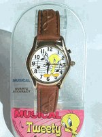 Looney Tunes Tweety Bird Watch – Musical -Black leather watch