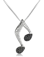 Sterling Silver Black Diamond Music Note Fashion Pendant Necklace (1/10 cttw), 18"