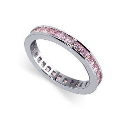 3 MM Pink Cubic Zirconia Eternity Band Sterling Silver Ring