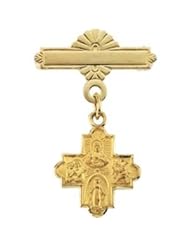 14k Yellow Gold 12x12mm Polished 4-way four Cross Baptismal Pin