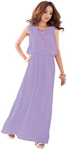 Women summer sexy bohemian style beach sleeveless chiffon dress/maxi dress (XL, Light Purple)
