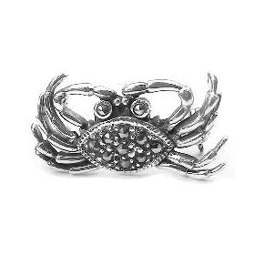 Sterling Silver Vintage Style Marcasite Crab Pin Brooch