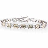 Sterling Silver Square and Circle Champagne and Simulated Diamond CZ Tennis Bracelet