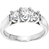 14K White Gold Created Moissanite 3 Stone Anniversary Band Ring