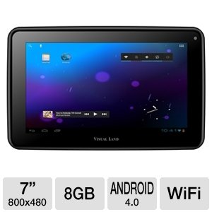 Visual Land Prestige 7 Internet Tablet 7-Inch Multi-Touch Capacitive/Android 4.0 Ice Cream Sandwich/8GB/ARM Cortex A8 1.2GHz/512 DDR3 RAM/Camera/1080p HDMI Out (Black)