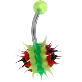 Black Orange Yellow Green STRIPED Hedgehog Belly Ring by 