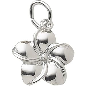 Plumeria Flower Charm, 14K White Gold by