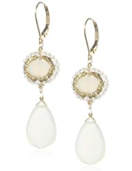 Dana Kellin White Chalcedony Rondelles with Grey Onyx and Milky Quartz Earrings
