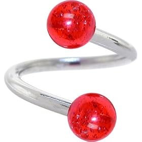 Ruby Red Glitter SPIRAL Belly Button Ring by 
