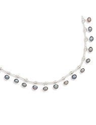16" Liquid Silver with 15 Peacock Cultured Freshwater Pearls Necklace