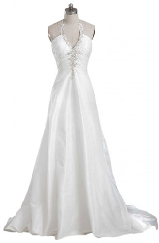 GEORGE DESIGN 2014 New Sexy Halter V-Neck Ruched Taffeta Bridal Gown Size 14 White