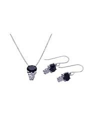 Nickel Free Sterling Silver Pendant & Earring Sets Black And Clear Set