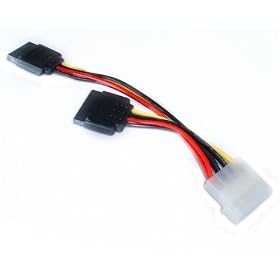 Serial ATA (SATA) Dual Power Adapter Cable, 4Pin to 2 x 15Pin SATA