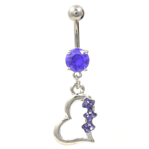 Titanium Gem Heart Belly Navel Ring Tanzanite Gems Dangle Button Piercing Jewelry Solid Titanium Bar