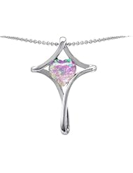 Original Star K (tm) Large Christian Cross Of Love Pendant With Heart Created Pink Opal in 925 Sterling Silver