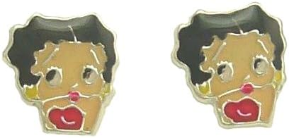 .925 Sterling Silver Stud Earrings With Enamel Design - Betty Boop
