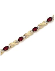 10K Yellow Gold Oval Garnet and Diamond Bracelet by Jewelry Mountain