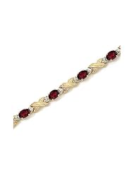 14K Yellow Gold Oval Garnet and Diamond Bracelet