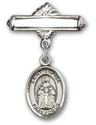 Sterling Silver Baby Badge with St. Sophia Charm and Polished Badge Pin