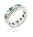 Sterling Silver Green Irish Shamrock Three-Leaf Clover Spinning Motion Band Ring (Size 4,5,6,7,8,9,10,11,12,13,14,15)