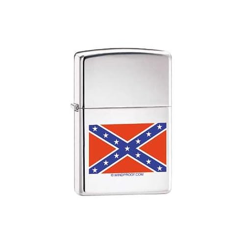 Confederate Rebel Flag Zippo Lighter, High Polish Chrome