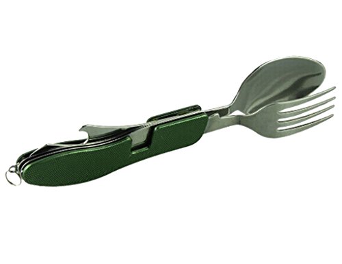 Seryty Stainless Steel Folding Knife And Fork Spoon Combination Camping Tableware Green