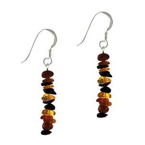 Genuine Honey Brown Amber Silver Chip Dangle Earrings Genuine Honey Brown Amber Silver Chip Dangle Earrings