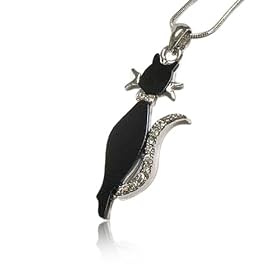 White Gold Plated Silver Crystal Deco Cat Kitty Pendant Necklace Jewelry