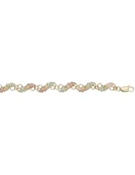 Womens Tricolor Gold Scalloped Grape Cluster Link Bracelet in in Black Hills Gold Motif, 7"
