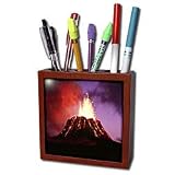 Sandy Mertens Hawaii Travel Designs - Hawaii Volcano Eruption at Night - Tile Pen Holders-5 inch tile pen holder