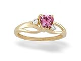 14K Yellow Gold Genuine Heart Pink Tourmaline and Diamond Ring