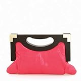 Faux Leather Wooden Framed Clutch - Pink