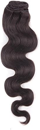Fohair 7 Pieces Clip in/on Indian Remy Human Hair Extensions 16 Inch #2 Dark Brown Body Wave Set