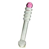 Deluxe Pink Tip Clear Rings Glass Dildo