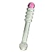 Deluxe Pink Tip Clear Rings Glass Dildo