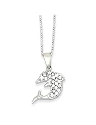 Sterling Silver 16in CZ Dolphin w/ Chain Necklace. Metal Wt- 3.4g
