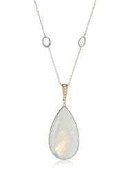 Zaiken Jewelry "Organic Slices Collection" Rainbow Moonstone Diamond Pendant with Rainbow Moonstone Necklace