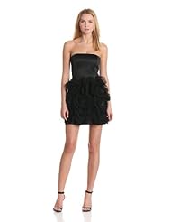Strapless  Polyester Little Black Dress  With Ruffles