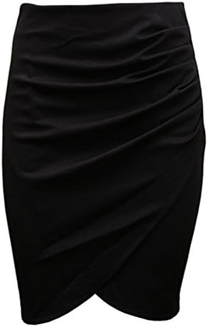QIXI Women's Solid Print Skirts With Pleat(Black,XL size)