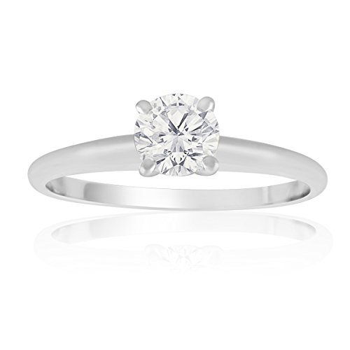 10K White Gold Round Diamond Solitaire Ring 1/2 ct tw. (AGS Certified F-G, I2-I3)