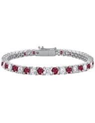 Sterling Silver Round GF Bangkok Ruby and Cubic Zirconia Tennis Bracelet 10.00 CT TGW