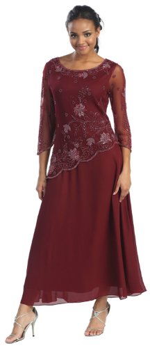 Mother of the Bride Formal Evening Dress #454 (Large, Burgundy)