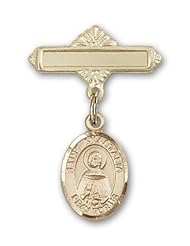 14K Gold Baby Badge with St. Anastasia Charm and Polished Badge Pin